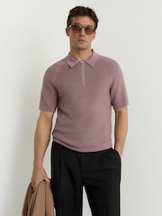 Reiss Plum Estate Textured-Knit Half-Zip Polo Shirt - Image 1 of 6