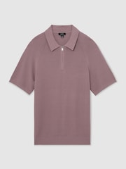 Reiss Plum Estate Textured-Knit Half-Zip Polo Shirt - Image 2 of 6