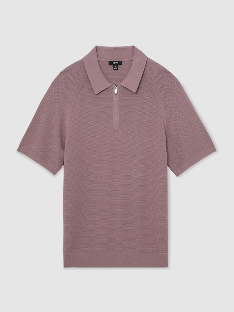 Reiss Plum Estate Textured-Knit Half-Zip Polo Shirt - Image 2 of 6 Reiss Plum Estate Textured-Knit Half-Zip Polo Shirt - Image 2 of 6