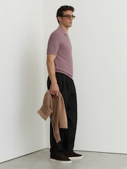 Reiss Plum Estate Textured-Knit Half-Zip Polo Shirt - Image 3 of 6