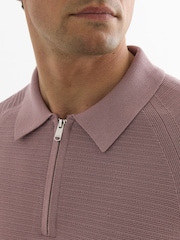 Reiss Plum Estate Textured-Knit Half-Zip Polo Shirt - Image 4 of 6