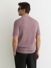 Reiss Plum Estate Textured-Knit Half-Zip Polo Shirt - Image 5 of 6