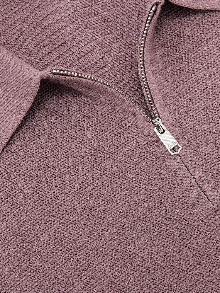 Reiss Plum Estate Textured-Knit Half-Zip Polo Shirt - Image 6 of 6 Reiss Plum Estate Textured-Knit Half-Zip Polo Shirt - Image 6 of 6
