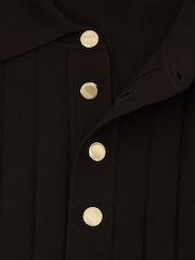 Reiss Chocolate Brown Dillingham Wide-Ribbed Half-Button Polo Jumper - Image 5 of 5