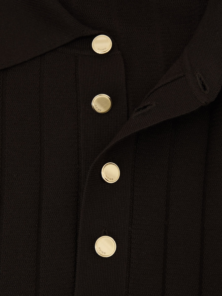 Reiss Chocolate Brown Dillingham Wide-Ribbed Half-Button Polo Jumper - Image 5 of 5