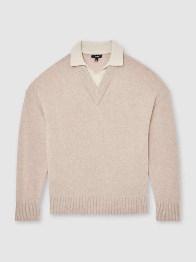 Pulover Reiss Corey din lână cu decolteu în V și guler contrastant - Imaginea 2 din 7 Pulover Reiss Corey din lână cu decolteu în V și guler contrastant - Imaginea 2 din 7