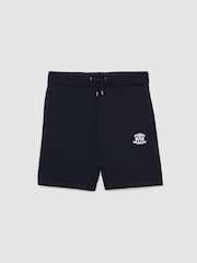 Reiss Navy Riley Monogram-Embroidered Relaxed Knit Shorts - Image 2 of 7