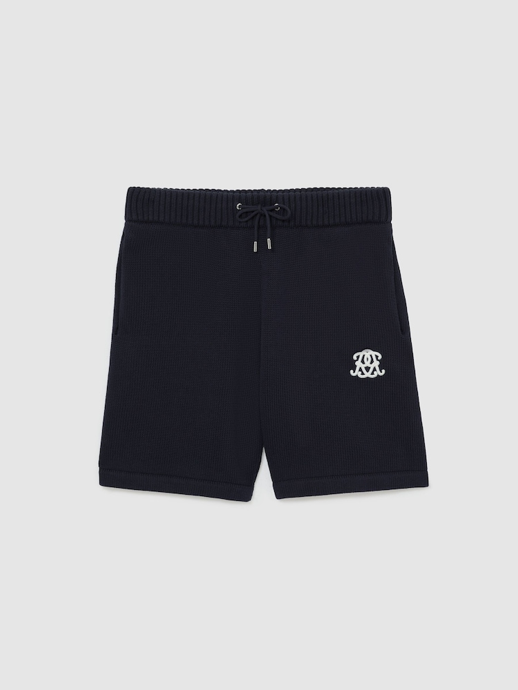 Reiss Navy Riley Monogram-Embroidered Relaxed Knit Shorts - Image 2 of 7