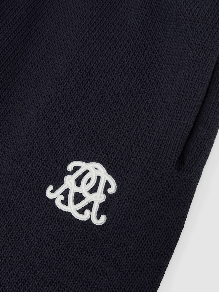 Reiss Navy Riley Monogram-Embroidered Relaxed Knit Shorts - Image 7 of 7