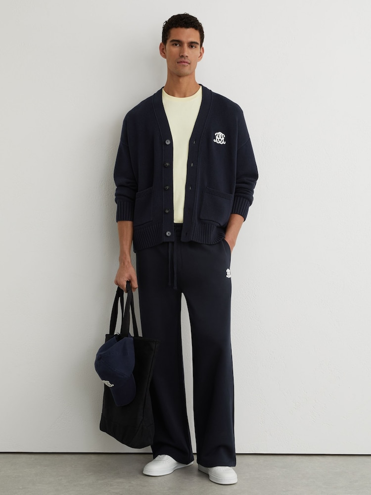 Marineblau - Reiss Coates Monogram-Embroidered Relaxed Cardigan - Bild 1 von 7