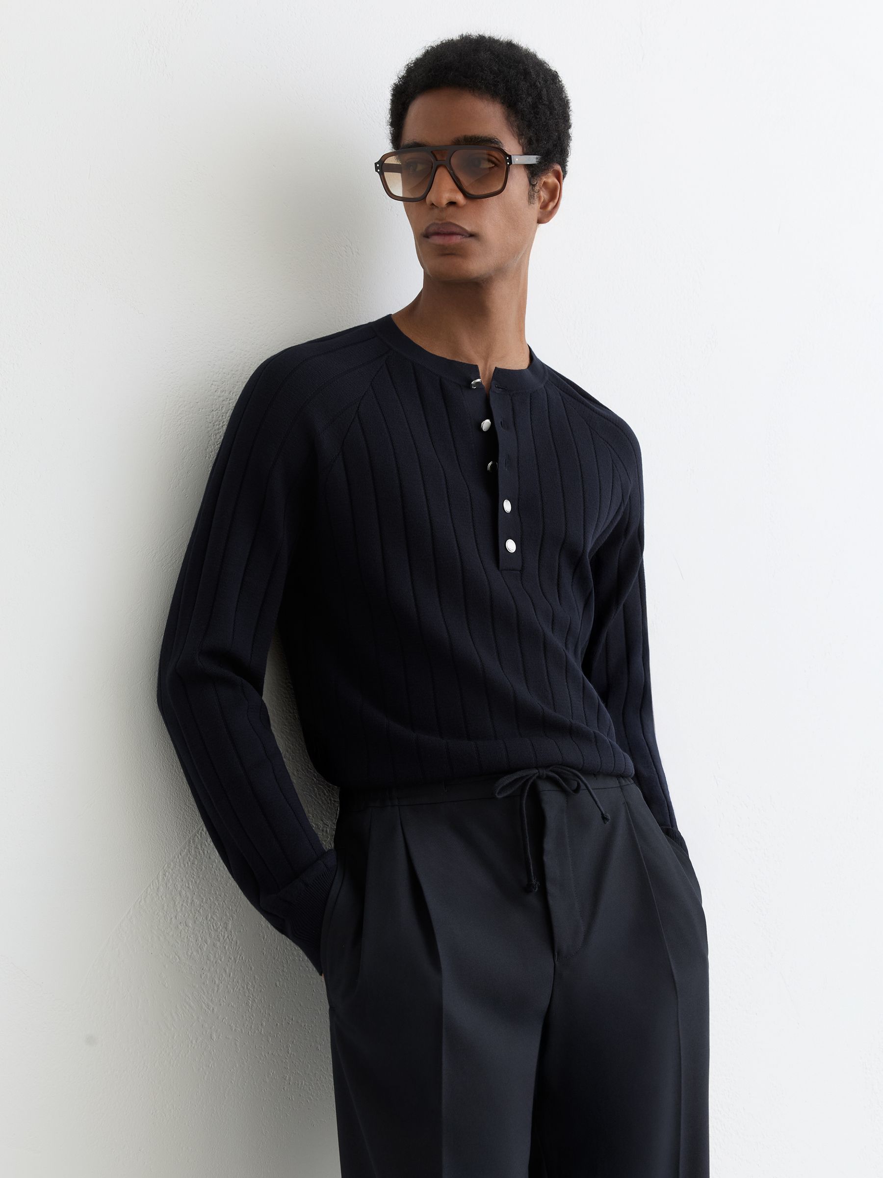 Buy Reiss Navy Andres Wide-Rib Knit Henley Jumper from Next USA