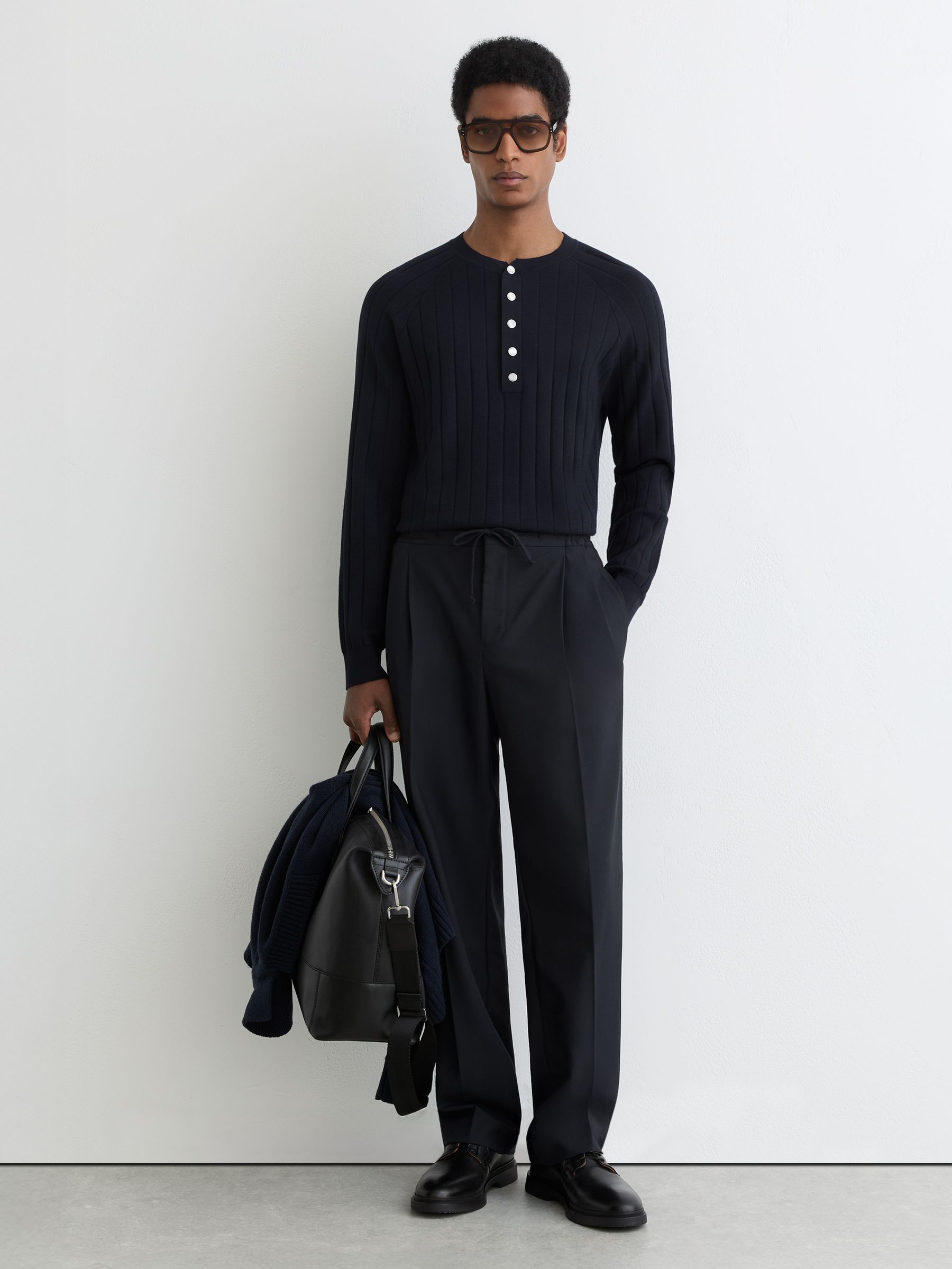 Buy Reiss Navy Andres Wide-Rib Knit Henley Jumper from Next USA