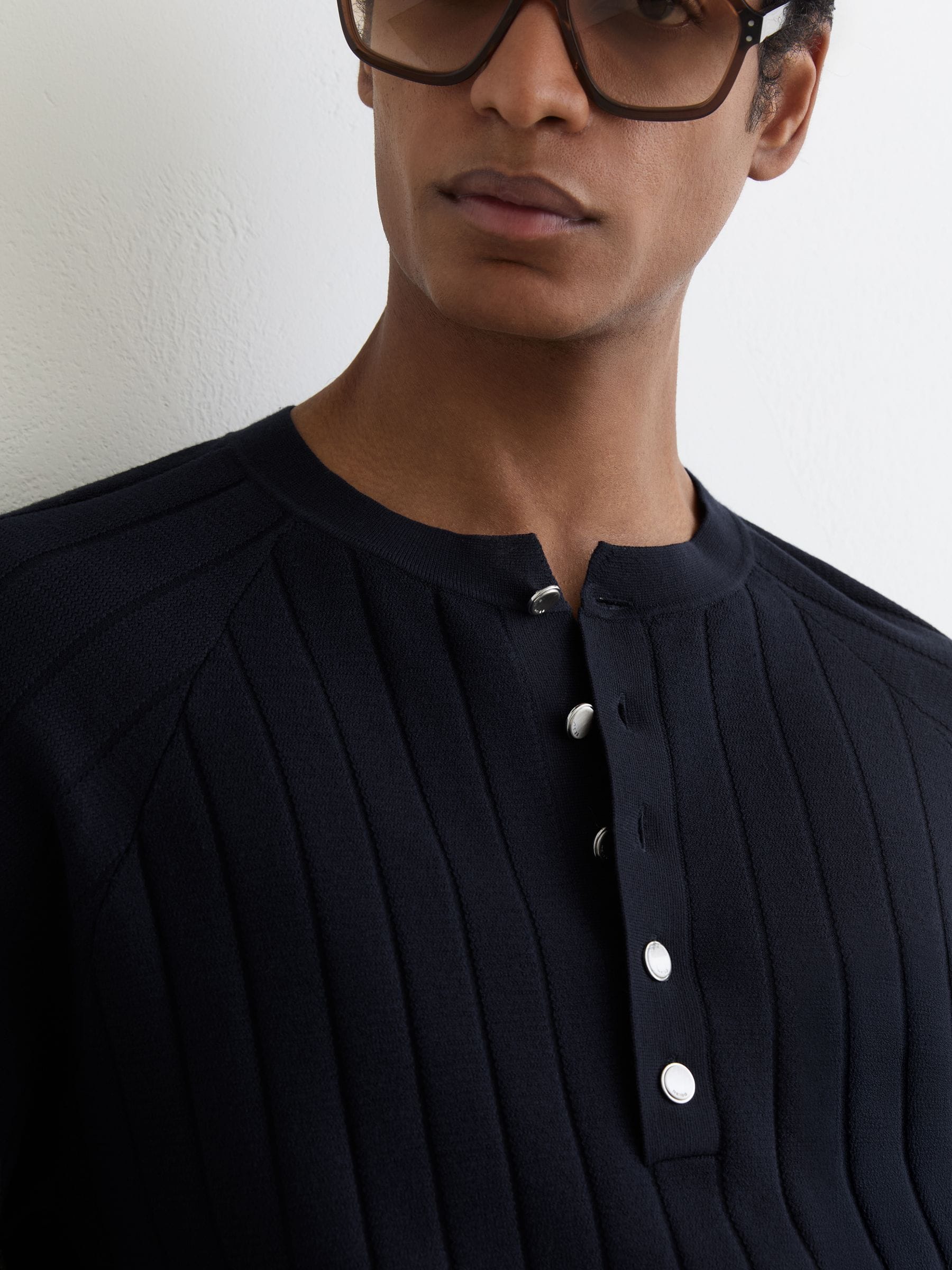 Buy Reiss Navy Andres Wide-Rib Knit Henley Jumper from the Next UK Buy Reiss Navy Andres Wide-Rib Knit Henley Jumper from the Next UK