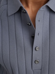 Reiss Steel Blue Dillingham Wide-Ribbed Half-Button Polo Jumper - Image 4 of 6