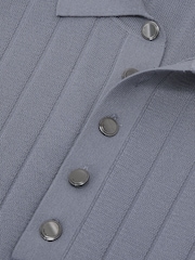 Reiss Steel Blue Dillingham Wide-Ribbed Half-Button Polo Jumper - Image 6 of 6