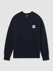 Marineblau - Reiss Kendi Monogram-Embroidered Relaxed Jumper - Bild 2 von 6