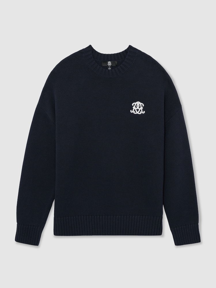 Marineblau - Reiss Kendi Monogram-Embroidered Relaxed Jumper - Bild 2 von 6