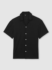 Reiss Black Ando Jacquard-Stripe Cuban-Collar Shirt - Image 2 of 5