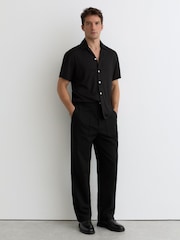 Reiss Black Ando Jacquard-Stripe Cuban-Collar Shirt - Image 3 of 5