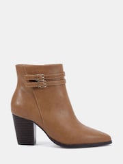 Novo Brown Regular Fit Joy Buckle Detail Western Heeled Boots - Image 2 of 6