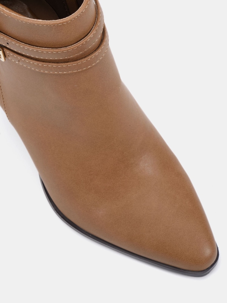 Novo Brown Regular Fit Joy Buckle Detail Western Heeled Boots - Image 6 of 6