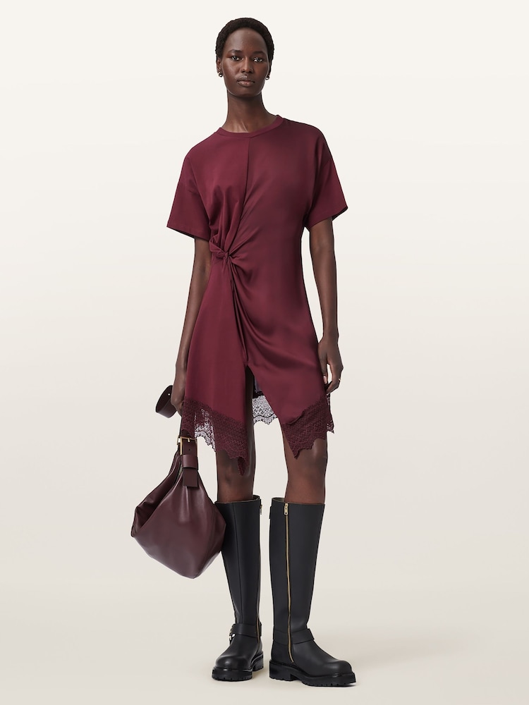 AllSaints Red Lana Lace Dress - Image 1 of 7