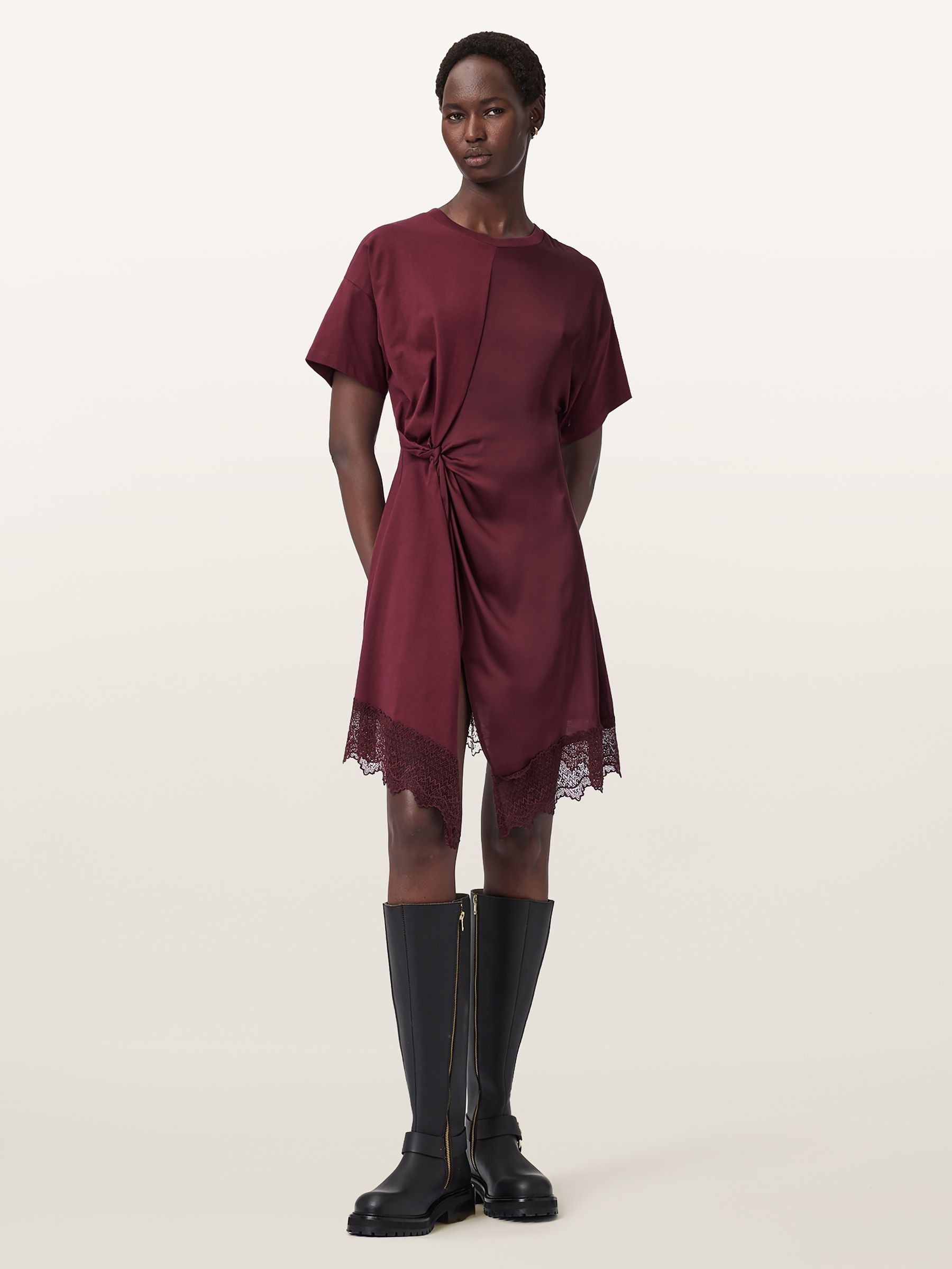 Buy AllSaints Red Lana Lace Trim Mini Dress from Next USA