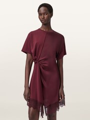 AllSaints Red Lana Lace Dress - Image 4 of 7