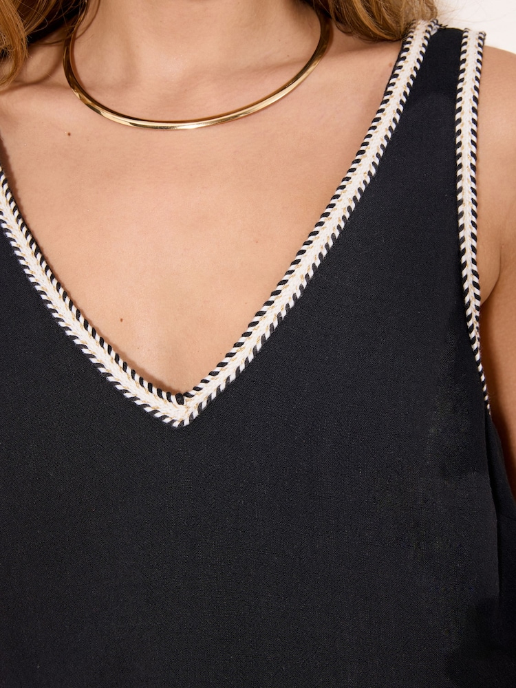 Lipsy Black Touch of Linen Trim Detail Vest - Image 2 of 4