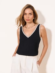 Lipsy Black Touch of Linen Trim Detail Vest - Image 3 of 4