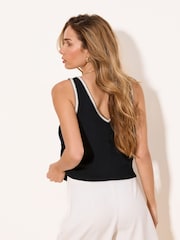 Lipsy Black Touch of Linen Trim Detail Vest - Image 4 of 4
