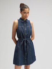 Lee Blue Pinstripe Sleeveless Denim Dress - Image 1 of 6
