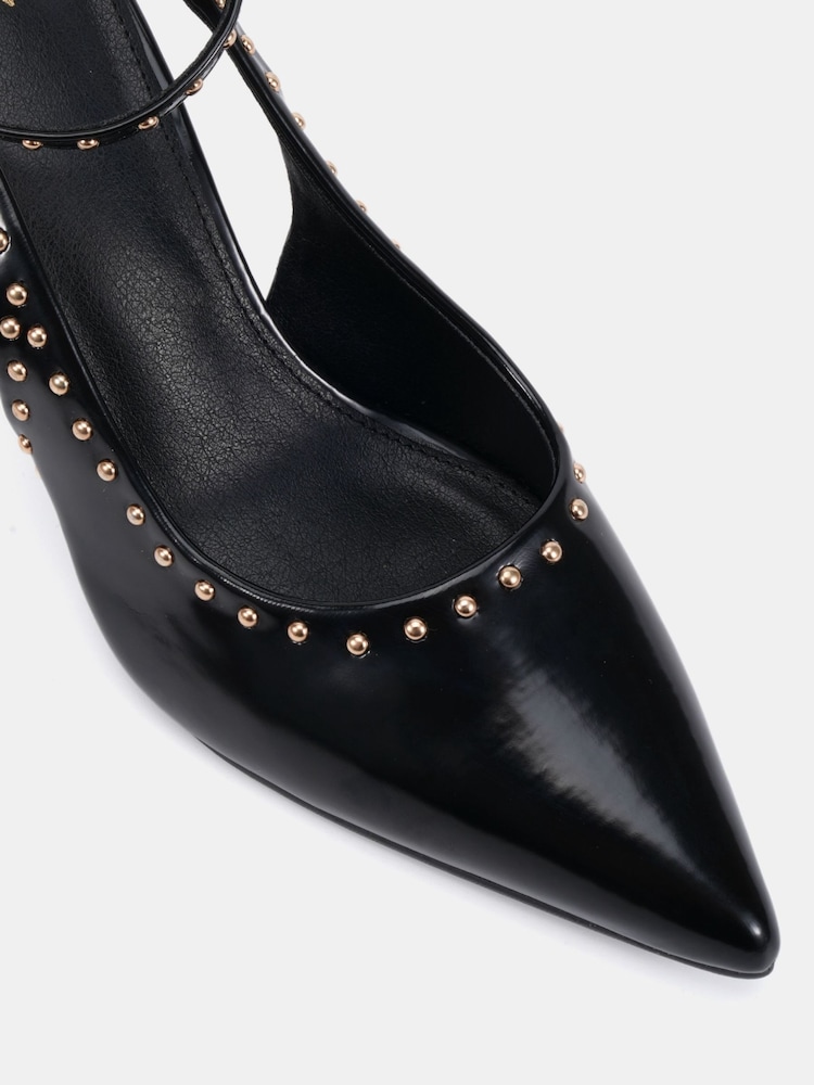 Novo Black Regular Fit Italia Stud Detail Ankle Strap Point Courts - Image 6 of 6 Novo Black Regular Fit Italia Stud Detail Ankle Strap Point Courts - Image 6 of 6