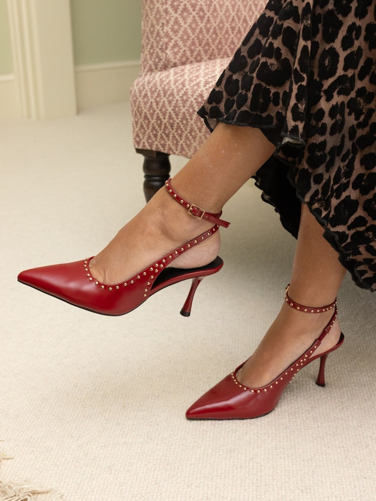 Novo Red Regular Fit Italia Stud Detail Ankle Strap Point Courts - Image 1 of 7 Novo Red Regular Fit Italia Stud Detail Ankle Strap Point Courts - Image 1 of 7