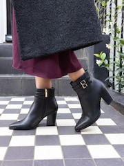 Novo Black Wide Fit Joy Buckle Detail Western Heeled Boots - Image 1 of 6