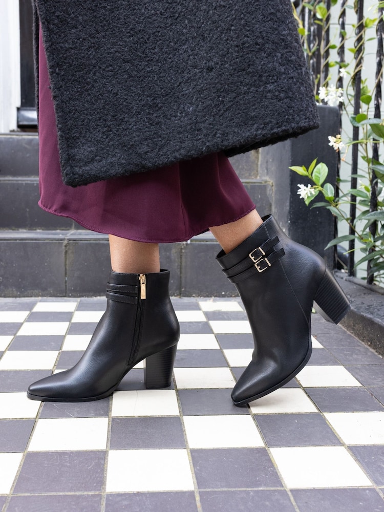 Novo Black Wide Fit Joy Buckle Detail Western Heeled Boots - Image 1 of 6