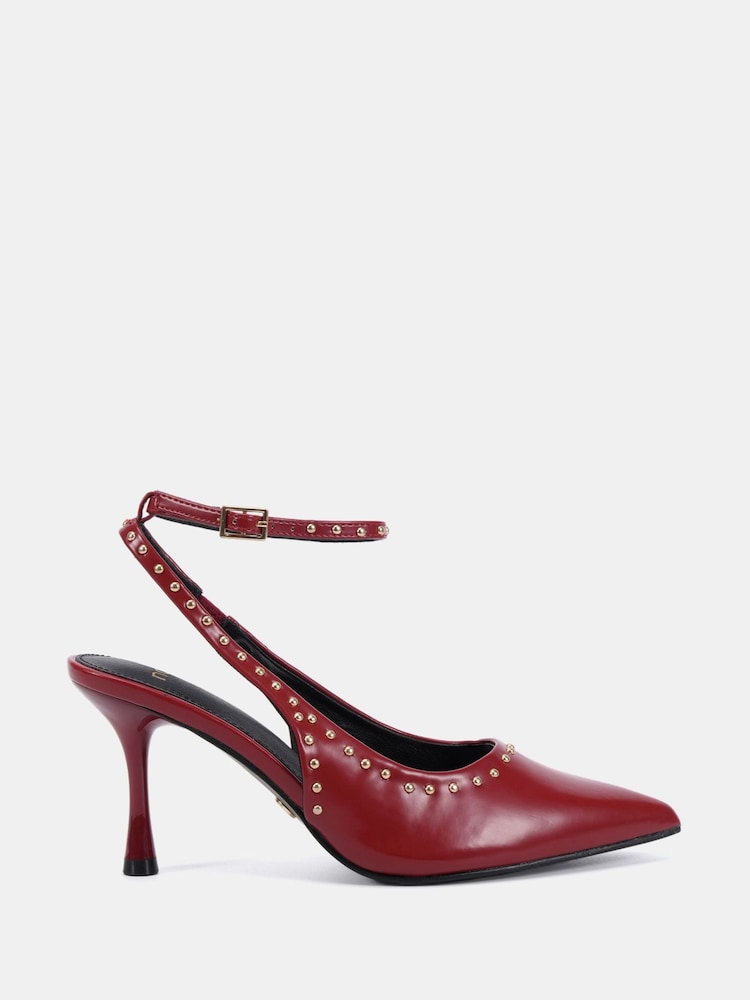 Novo Red Wide Fit Italia Stud Detail Ankle Strap Point Courts - Image 2 of 6 Novo Red Wide Fit Italia Stud Detail Ankle Strap Point Courts - Image 2 of 6