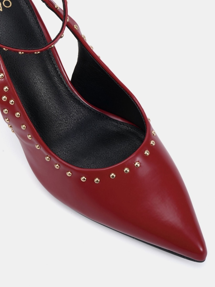 Novo Red Wide Fit Italia Stud Detail Ankle Strap Point Courts - Image 6 of 6 Novo Red Wide Fit Italia Stud Detail Ankle Strap Point Courts - Image 6 of 6