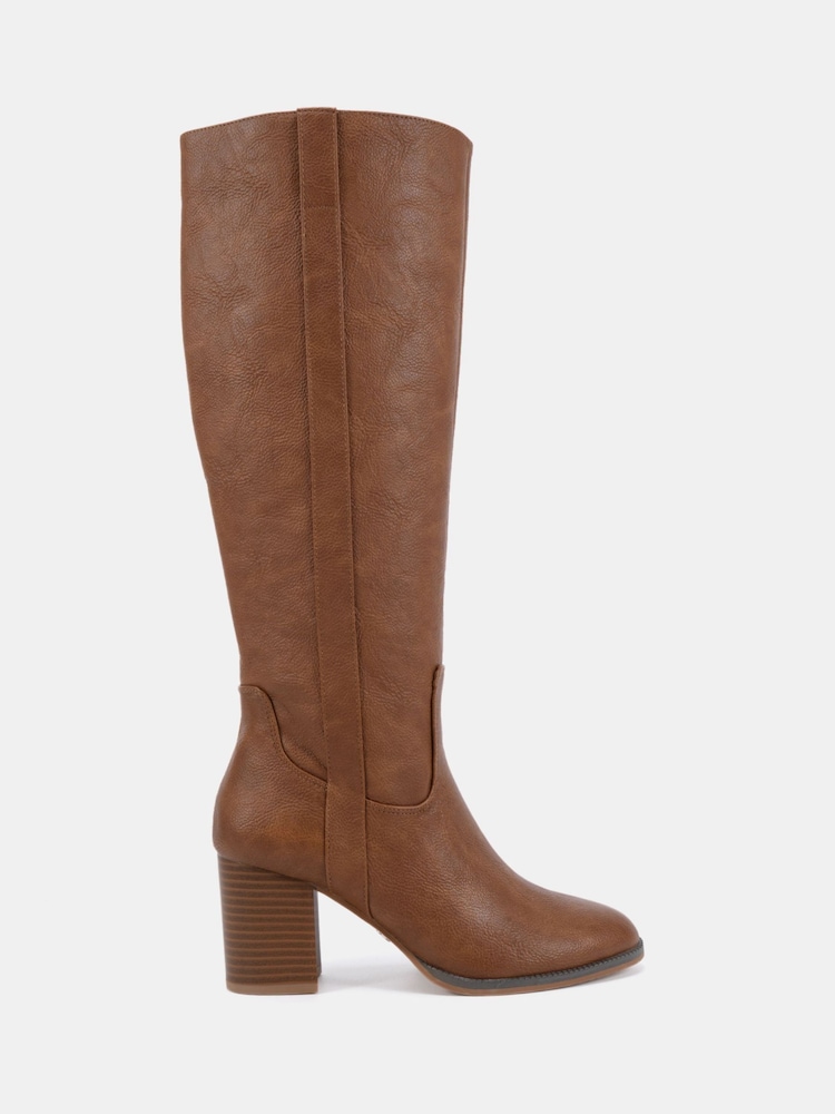 Novo Brown Wide Fit Giovanna Block Heel Knee High Boots - Image 2 of 6 Novo Brown Wide Fit Giovanna Block Heel Knee High Boots - Image 2 of 6