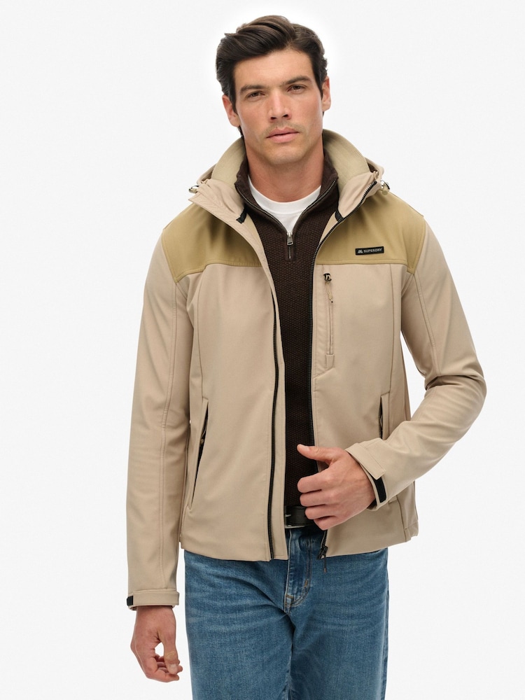 Superdry Nude Hooded Soft Shell Trekker Jacket - Image 1 of 7 Superdry Nude Hooded Soft Shell Trekker Jacket - Image 1 of 7