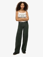 Superdry Green Mid Rise Baggy Jumbo Cord Trouser - Image 1 of 8