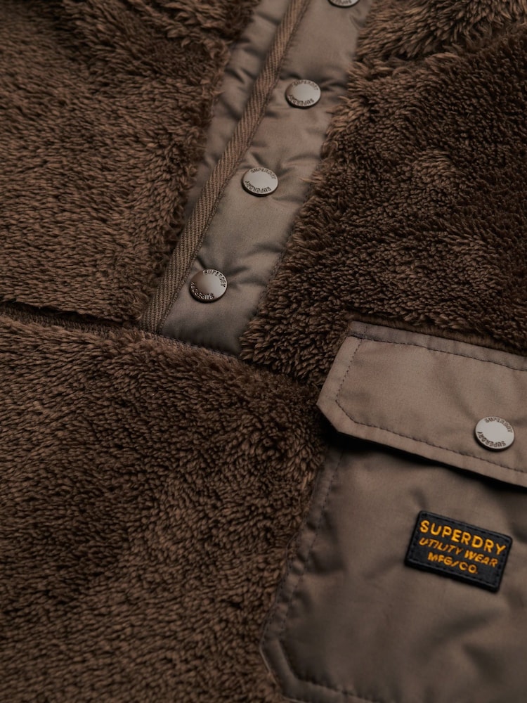 Superdry Brown High Pile Fleece Henley Jumper - Image 7 of 7 Superdry Brown High Pile Fleece Henley Jumper - Image 7 of 7