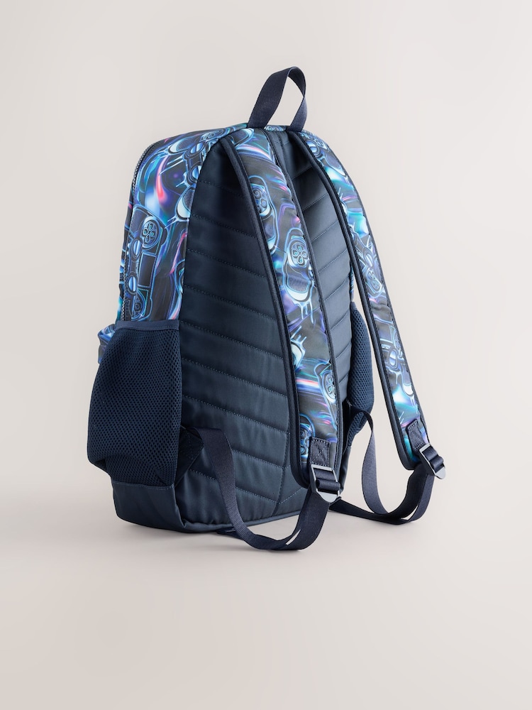 Black/ Blue Game Controller Printed Backpack - Image 2 of 6 Black/ Blue Game Controller Printed Backpack - Image 2 of 6