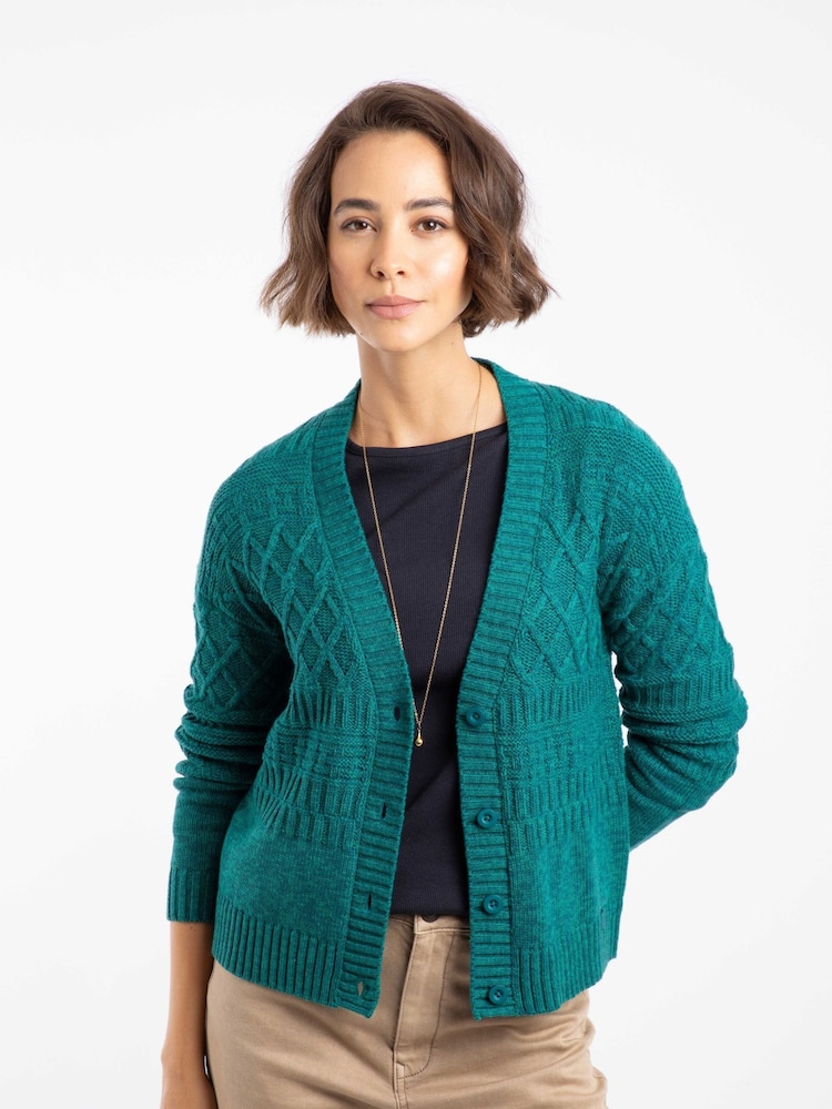 Weird Fish Blue Amiens Mixed Stitch Cardigan - Image 1 of 6 Weird Fish Blue Amiens Mixed Stitch Cardigan - Image 1 of 6