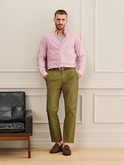 Pink/Green Slim Fit Signature Cotton Button Down Collar Smart Stripe Shirt - Image 4 of 6