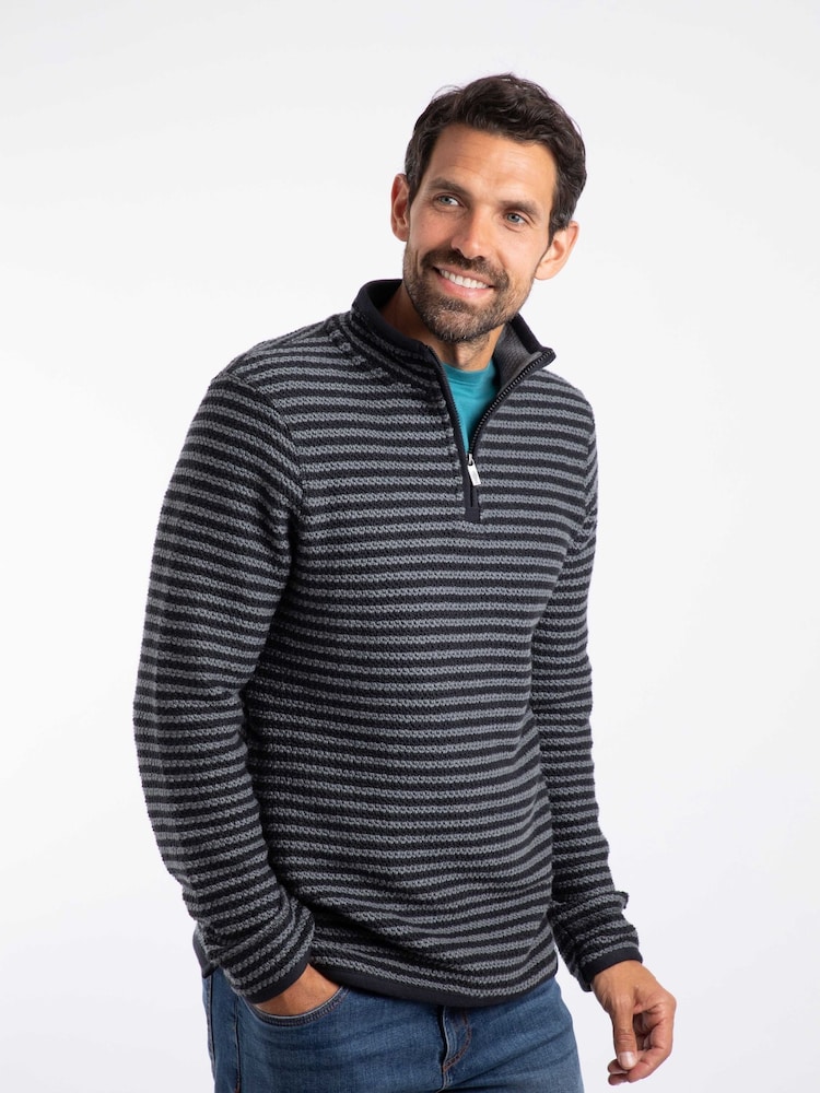 Weird Fish Black Shorling 1/4 Zip Striped Fleece - Image 1 of 8 Weird Fish Black Shorling 1/4 Zip Striped Fleece - Image 1 of 8