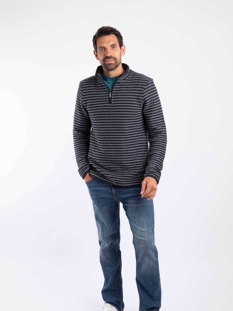 Weird Fish Black Shorling 1/4 Zip Striped Fleece - Image 2 of 8 Weird Fish Black Shorling 1/4 Zip Striped Fleece - Image 2 of 8