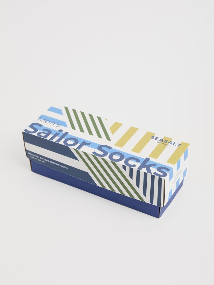 Seasalt Cornwall Blue Gift Box of 7 Men's Sailor Socks - Image 2 of 3 Seasalt Cornwall Blue Gift Box of 7 Men's Sailor Socks - Image 2 of 3