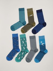 Seasalt Cornwall Blue Gift Box of 7 Men's Sailor Socks Creatures - Image 1 of 3