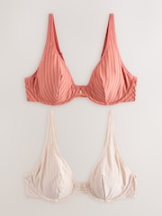 Rust/Ecru DD+ Stripe Microfibre Bra 2 Pack - Image 1 of 9